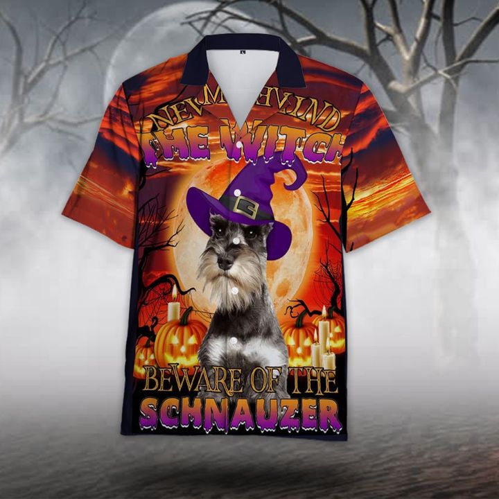 NVM The Witch Beware Of The Schnauzer Halloween Hawaiian Shirt For Dog Lover Owners Gift