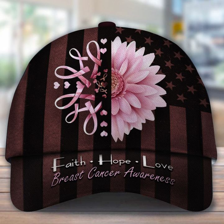 Faith Hope Love Breast Cancer Awareness Hat USA Flag Pink Ribbon Breast Cancer Awareness Merch