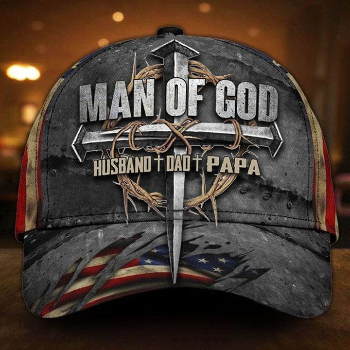 Cross Man Of God Husband Dad Papa Cap American Flag Hat Men's Christian Faith Gift For Him