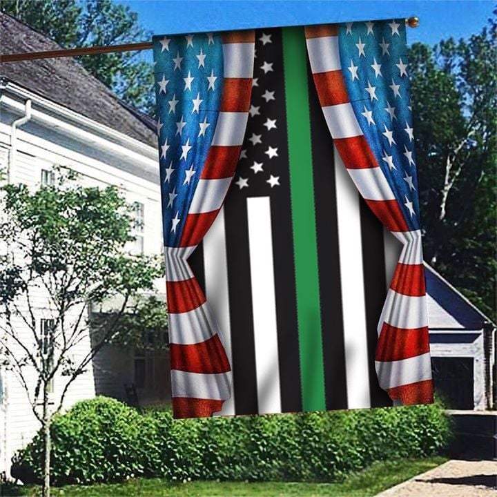 Thin Green Line Flag Inside American Flag Unique Proud Of Military Veteran Patriotic Decor