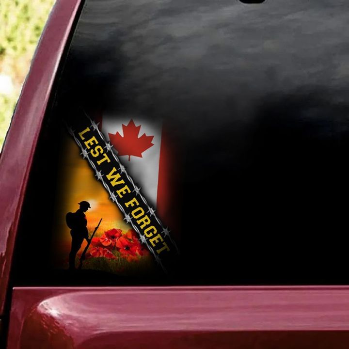 Lest We Forget Canada Flag Decal Car Sticker Honor Remembrance Day Veterans In Memorial