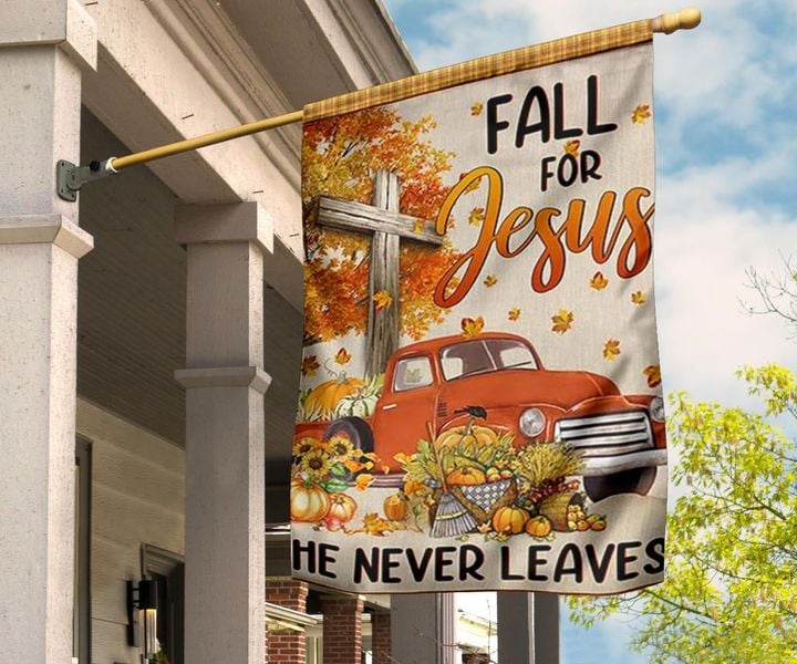 Cross Fall For Jesus He Never Leaves Flag Pumpkin Fall Garden Flags Front Door Decor