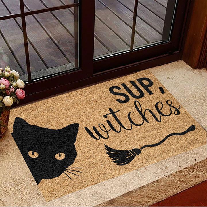 Sup Witches Black Cat Doormat Vintage Doormat Black Cat Halloween Decor