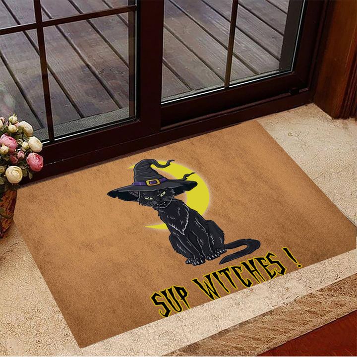 Cat Sup Witches Doormat Halloween Welcome Mat Black Cat Halloween Decor