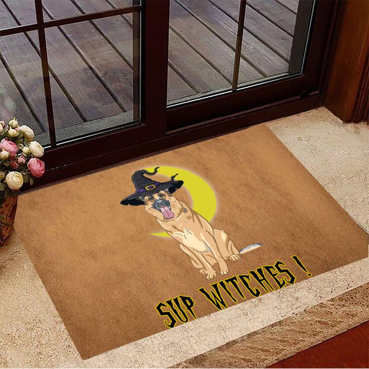German Shepherd Sup Witches Doormat Cute Dog Welcome Mat Halloween House Decor