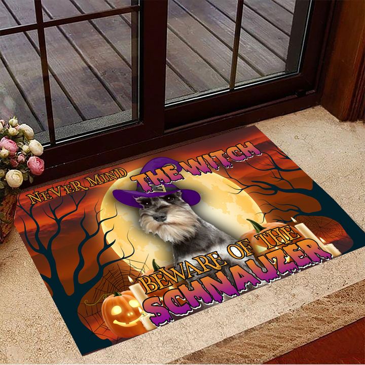 Halloween Doormat Never The Witch Beware Of Schnauzer Funny Halloween Indoor Home Decor