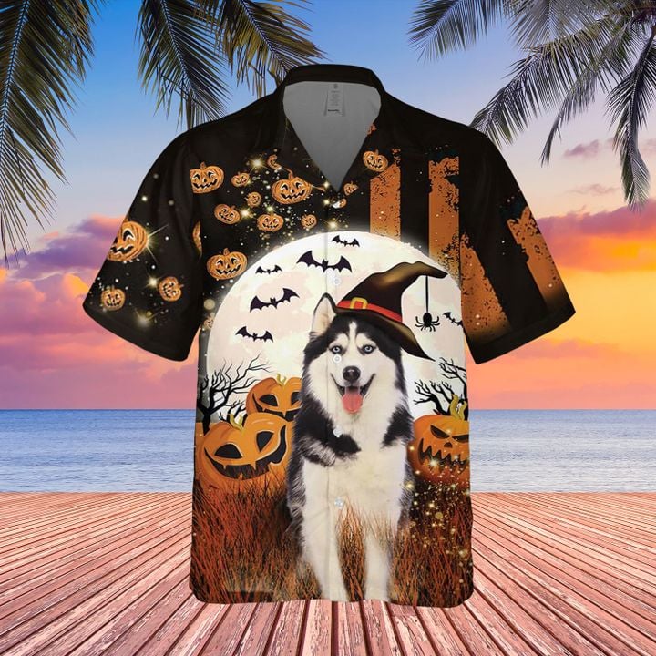 Husky Pumpkin Halloween Hawaiian Shirt Husky Dog Themed Halloween Gift Ideas For Adults