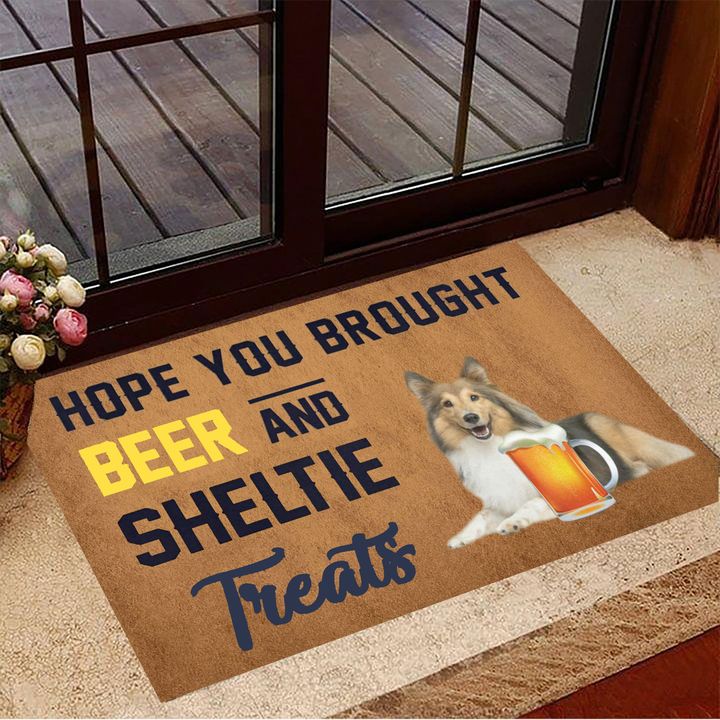 Hope You Brought Beer And Sheltie Treats Doormat Best Indoor Door Mats Gifts For Dog Lovers