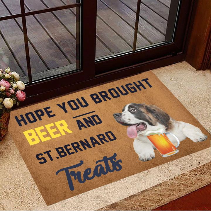 Hope You Brought Beer And ST. Bernard Treats Doormat Beer Doormat Gift Ideas For Dog Lovers