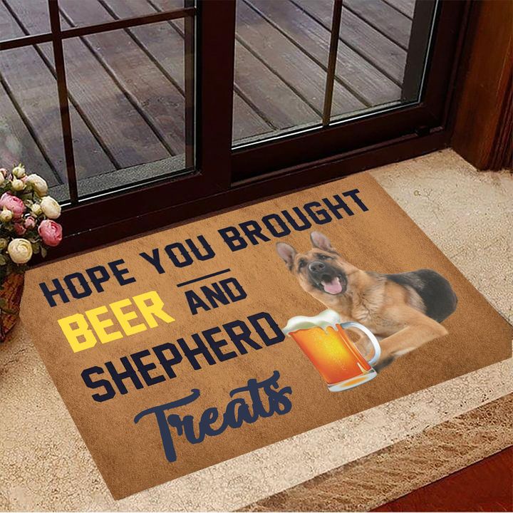 Hope You Brought Beer And Shepherd Treats Doormat Dog Doormat Gift Ideas For Beer Lovers