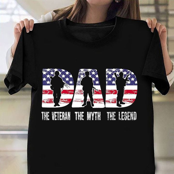 Dad The Veteran The Myth The Legend Shirt American Flag Retro T-Shirts Army Gifts For Grandpa