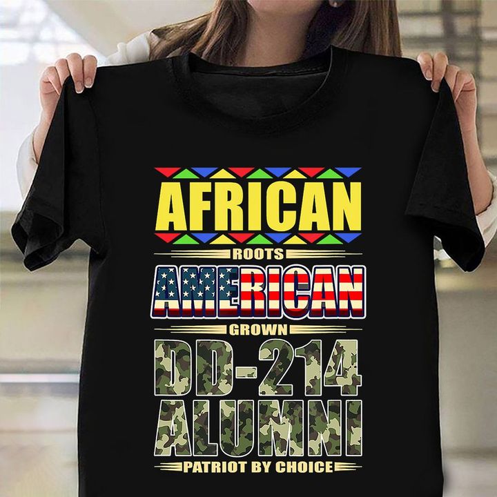 African Roots American Grown DD-214 Alumni Shirt Patriotic T-Shirt Gifts For Veteran