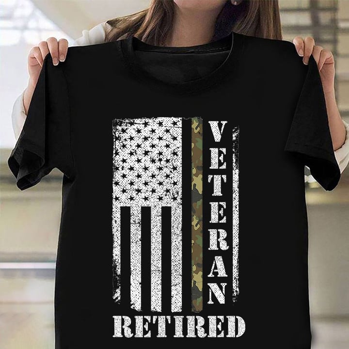American Flag Camo Veteran Retired Shirt Vintage Army Proud American T-Shirts Patriot Gift