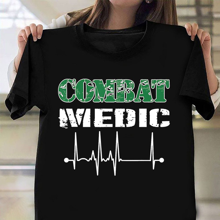 Combat Medic Veteran Shirt USA Army Heartbeat T-Shirt Military Retirement Gift Ideas