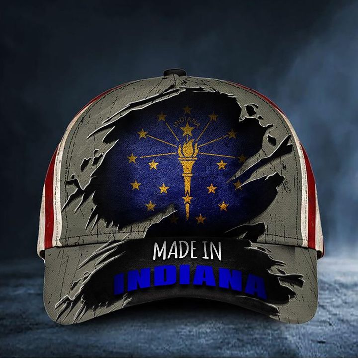 Made In Indiana Hat Patriotic US Flag Cap Pride Indiana Merch