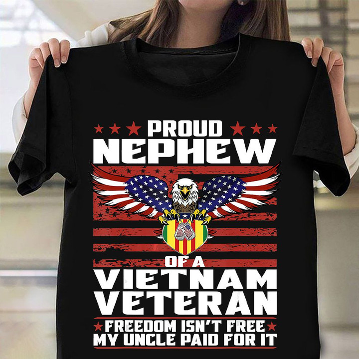 Eagle Proud Nephew Of A Vietnam Veteran Shirt Vintage USA Flag T-Shirt Gifts For Uncle