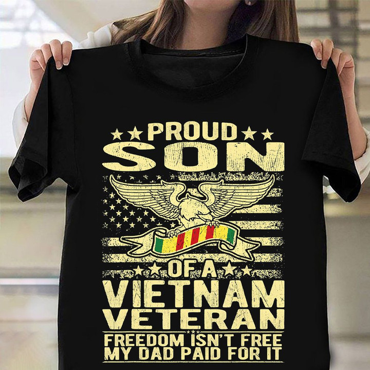 Eagle Proud Son Of A Vietnam Veteran Shirt Honoring Veteran T-Shirt Gifts For Husband