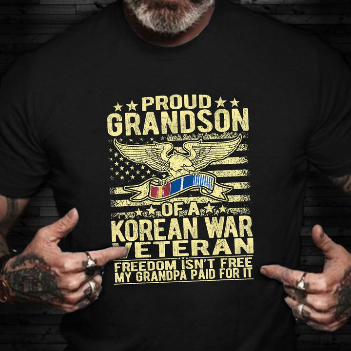 Proud Grandson Of A Korean War Veteran Shirt Eagle US Military T-Shirt Gift Ideas For Veterans