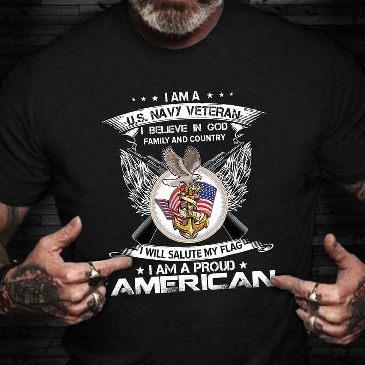 I Am A US Navy Veteran Shirt American Eagle Military T-Shirts Navy Veteran Gifts For 2021