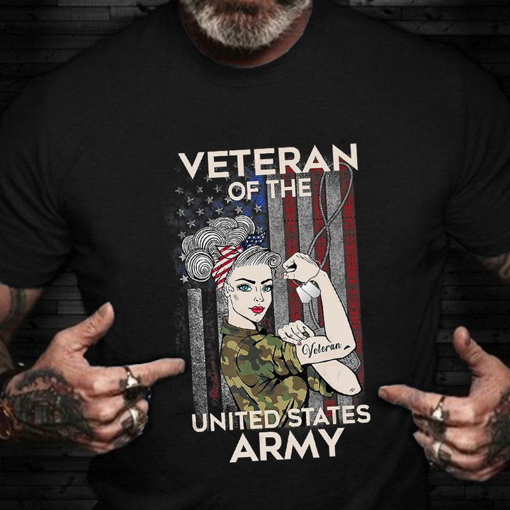 Veteran Of The United States Army T-Shirt Vintage US Flag Female Veteran Shirts For Wife