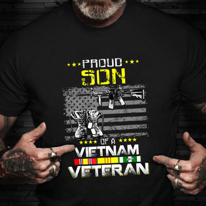 Proud Son Of A Vietnam Veteran Shirt Vintage American Flag T-Shirt Veterans Day Gifts