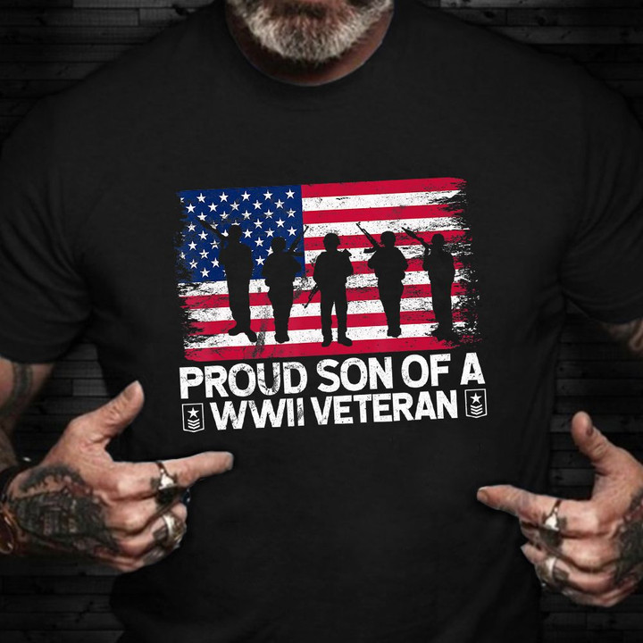 Proud Son Of A WWII Veteran Shirt Vintage American Military T-Shirt Veterans Day Presents