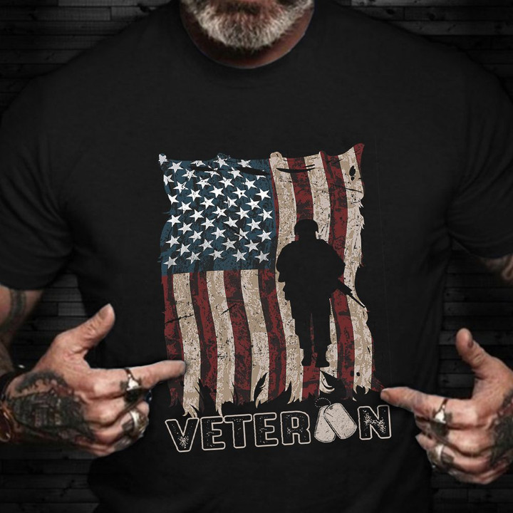 Veteran Shirts American Flag Soldier Military Veteran T-Shirt Patriotic Gift For Vet