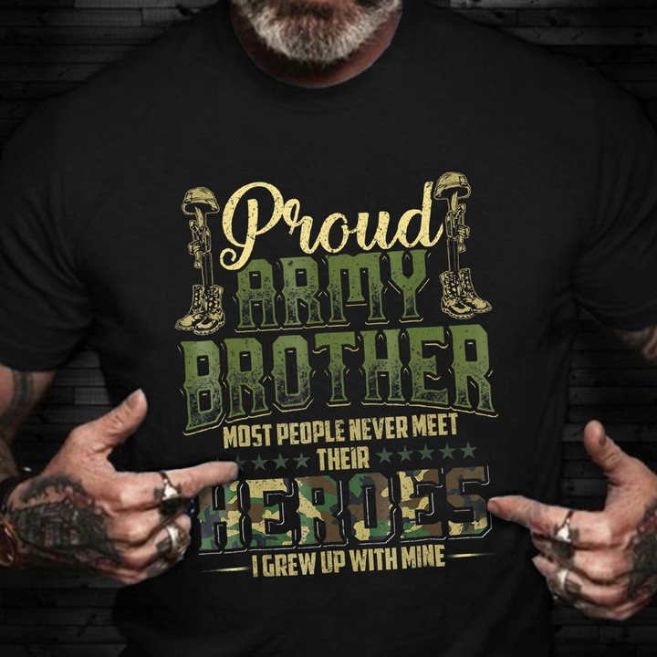 Proud Army Brother Shirt Military Pride Camo Graphic Patriotic T-Shirt Gifts For Army Veterans