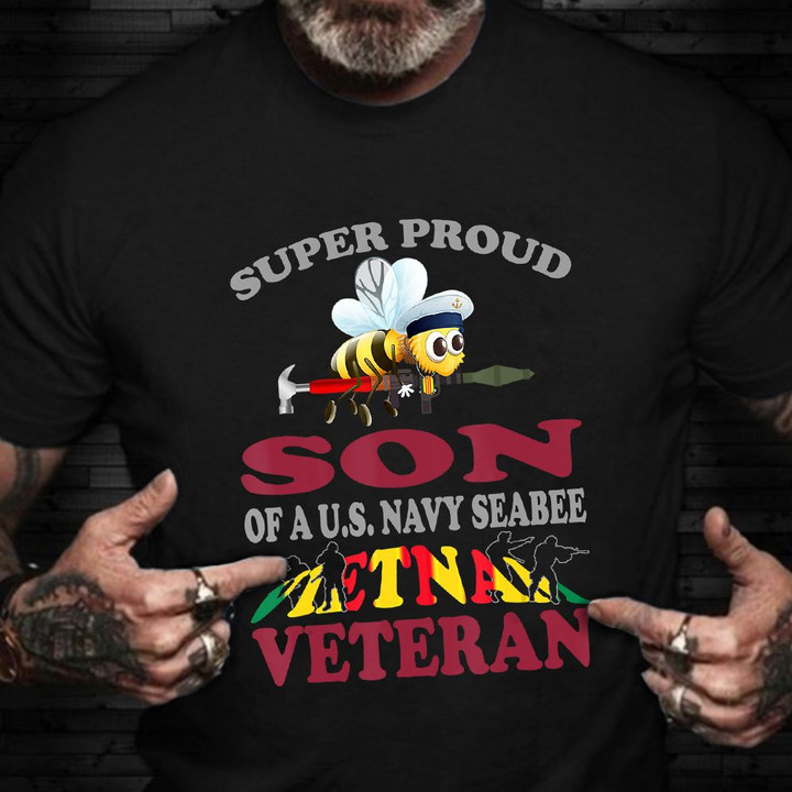 Son Of US Navy Seabee Vietnam Veteran T-Shirt Proud Vietnam Vet Dad Shirt For Son Family