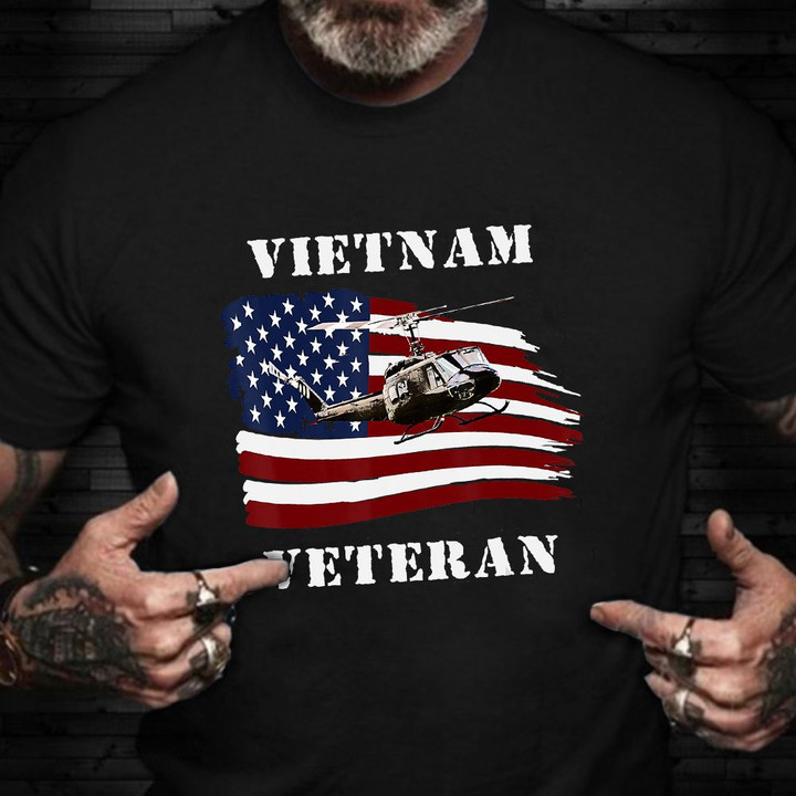 Vietnam Veteran T-Shirt Helicopter American Flag Patriotic Gift For Vietnam War Veteran