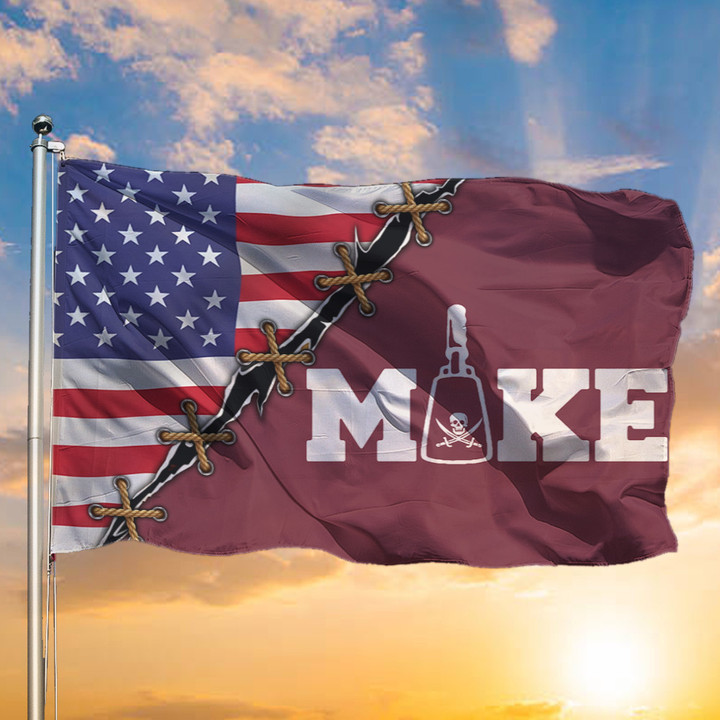 Mike Leach Pirate Flag And American Flag Mississippi State Pirate Merch