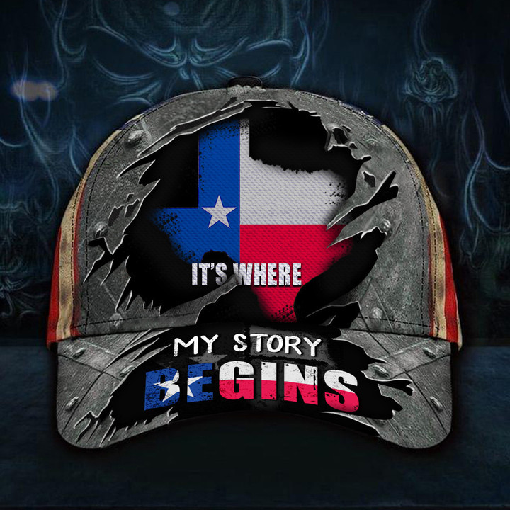 Texas It's Where My Story Begin Hat American Flag Cap Proud Of Texan Merchandise