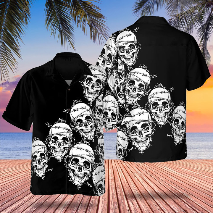 Skull In Barbed Wire Hawaiian Shirt Mens Skull Aloha Shirt Gift Ideas For Brother