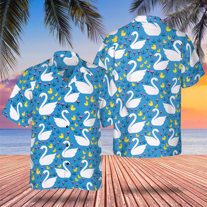 Swans And Ducks Swimming Hawaiian Shirt Cute Summer Vacation Aloha Shirt