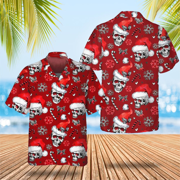 Christmas Skulls With Candy Canes Red Shirt Mens Christmas Button Down Gifts For Son