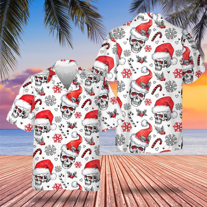 Christmas Skulls With Candy Canes White Shirt Mens Christmas Button Down Shirts Gifts