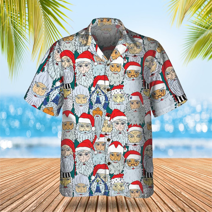 Santa Claus Heads From Different Countries Christmas Hawaiian Shirt Santa Aloha Shirt