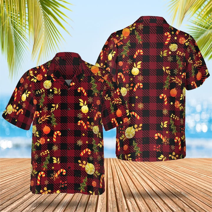 Christmas Red Plaid Hawaiian Shirt Mens Christmas Button Down Gifts For Guy Friends