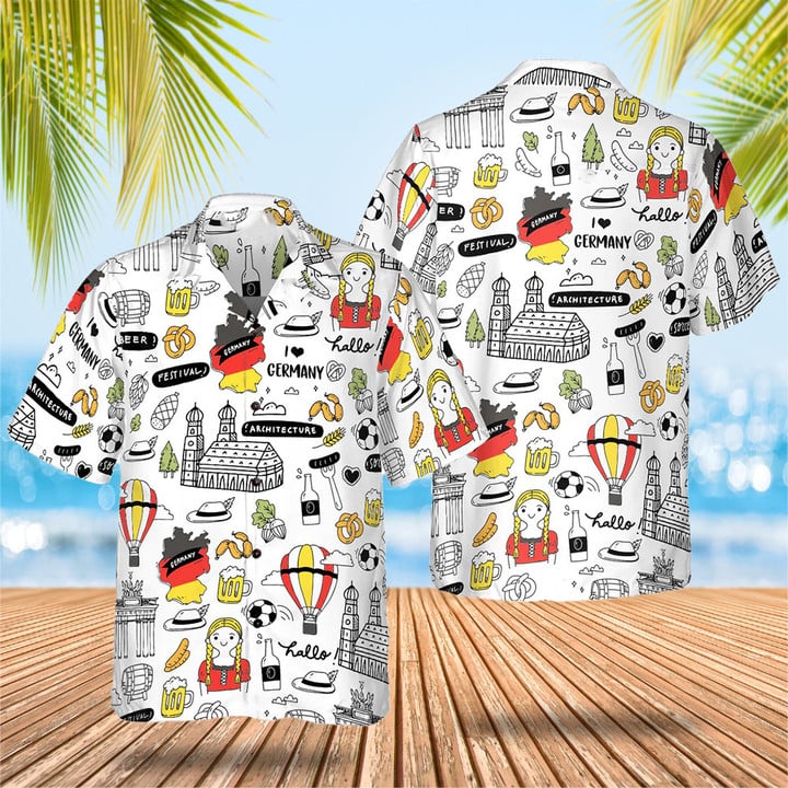 I Love Germany Hawaiian Shirt Men's Vacation Button Up Shirts Gifts For German Friends
