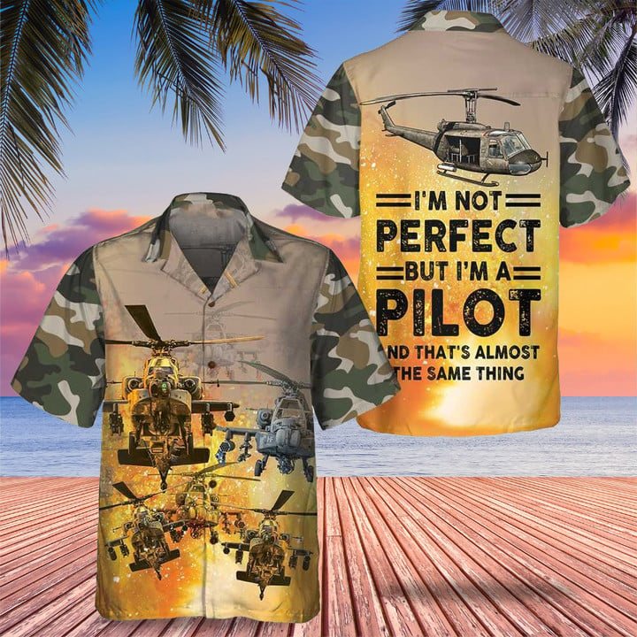 I'm Not Perfect But I'm A Pilot Hawaiian Shirt Helicopter Pilot Button Down Shirts Men's