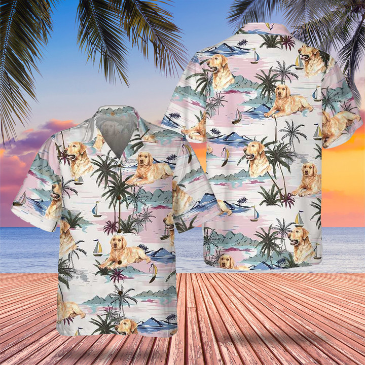 Labrador Retriever Tropical Hawaiian Shirt Mens Beach Shirts Button Up Dog Lovers Gifts