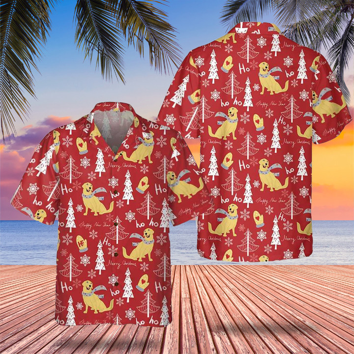 Golden Retriever Red Hawaiian Shirt Christmas Button Up Shirt Gifts For Golden Retriever Lovers