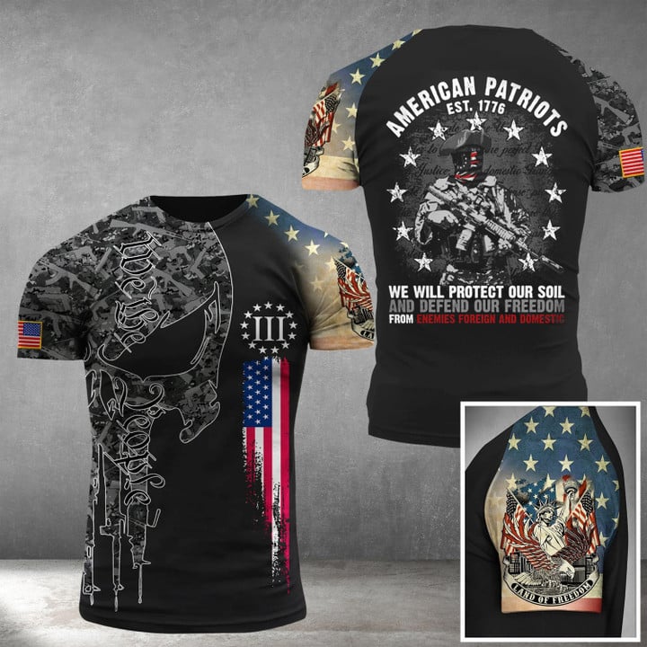 American Patriots Firearms Gun Skull We The People Shirt Land Of Freedom Clothing For Gun Lover