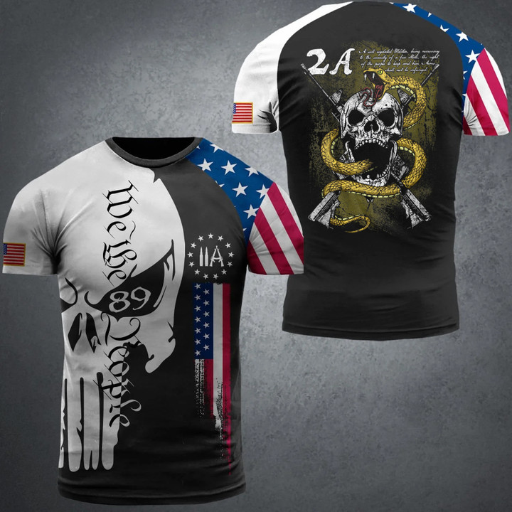 2A We The People American Flag Shirt Snake Don't Tread On Me Skull T-Shirt For Gun Lovers Men