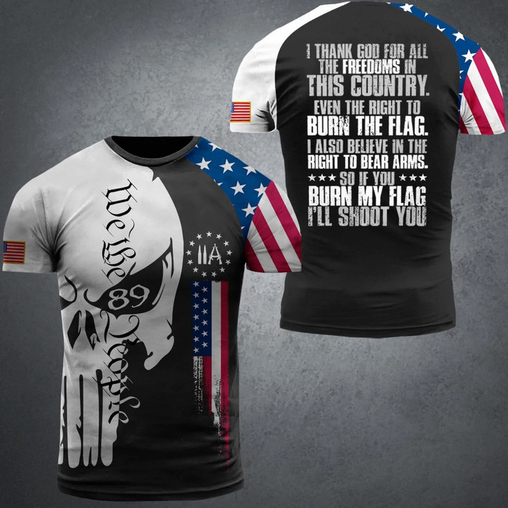 2A We The People Skull American Flag Shirt I Thank God For All The Freedoms In This Country