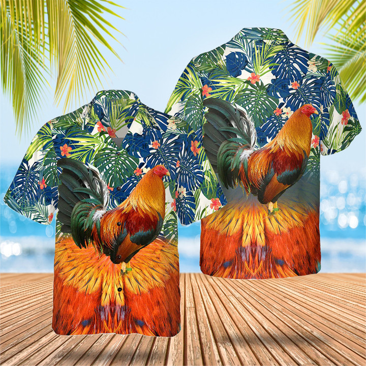 Rooster Palm Leaves Hawaiian Shirt Beach Button Down Shirt Men Gift Ideas For Brother