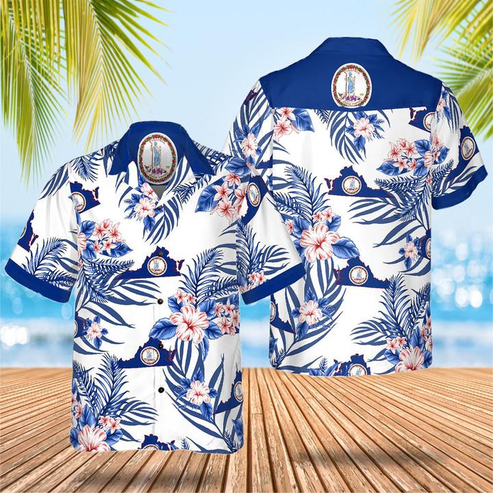 Virginia Proud Tropical Hawaiian Shirt Summer Button Up Shirts Mens Gifts For Son