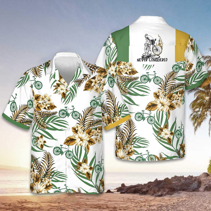 Cycling Never Conquered Hawaiian Shirt Button Up Beach Shirts Men Gifts For Bike Lovers