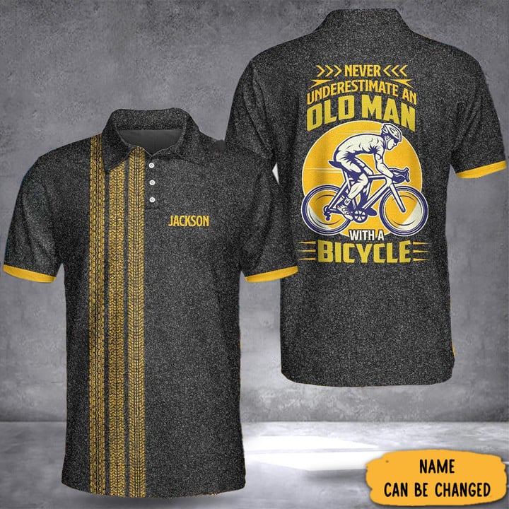 Custom Never Underestimate An Old Man With A Bicycle Polo Shirt Gifts For Bicycle Enthusiasts