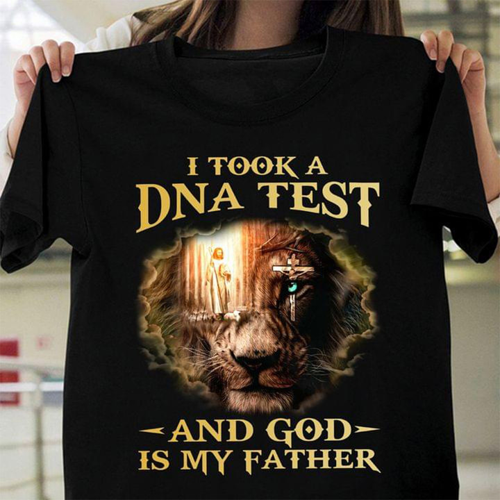 Lion Jesus I Took A DNA Test And God Is My Father T-Shirt Cool Christian Shirts For Men